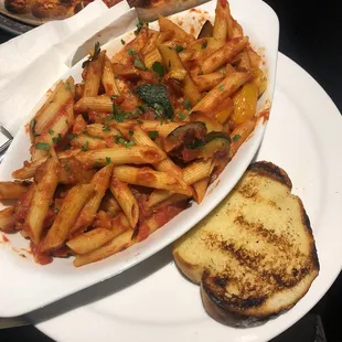 Mostaccioli primavera with garlic bread!