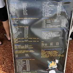 a menu for the restaurant