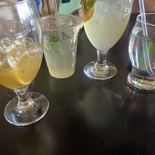 Passion fruit juice, lemonade.