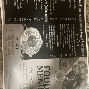 a menu for a restaurant