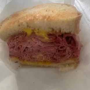 Corned beef on rye with Swiss