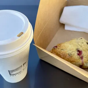 Hot vanilla latte and orange cranberry scone.