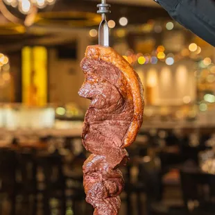 a piece of meat on a skewer