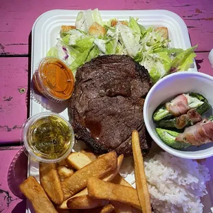 Ribeye steak w/ 3 sides