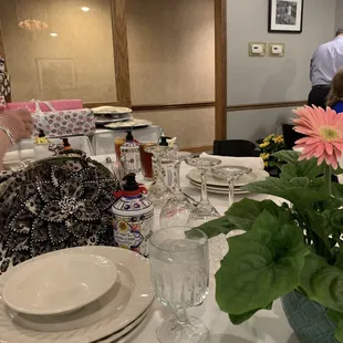 Banquet area set for a wedding shower.