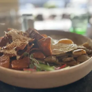 Chilaquiles a la diabla, pork belly