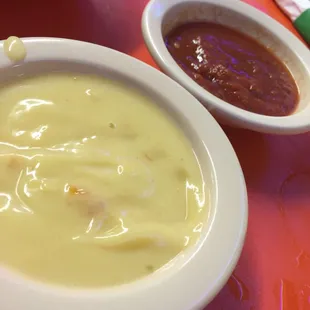 Not good cheese dip or salsa. Not really sure what they are. The chips are not good either