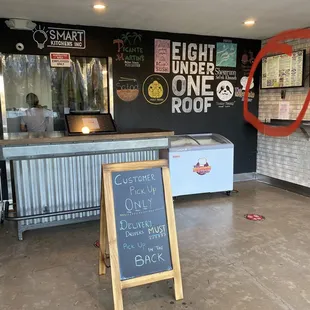 Come inside to pick up. You can also look at the menu and order using the touch screen on the main counter.
