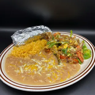 Beef Machaca Scramble. Also Available in Chicken. Comes with tortillas.