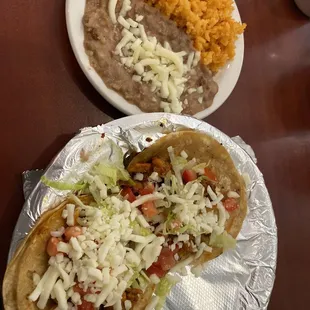 Al Pastor Tacos with side rice &amp; beans