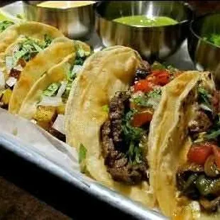 a tray of tacos