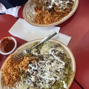 Green salsa and red salsa Chilaquiles