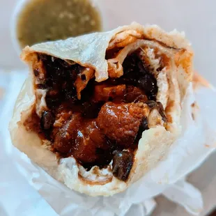 Chicharron burrito with beans. Muy bueno!