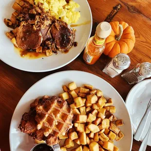 Chicken and waffles and their special!