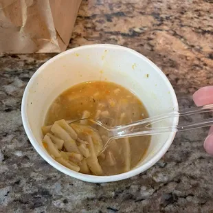 Under Half filled chicken noodle soup, does not match description at all!