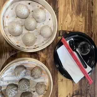 Chicken xiao long bao and black pepper beef xiao long bao
