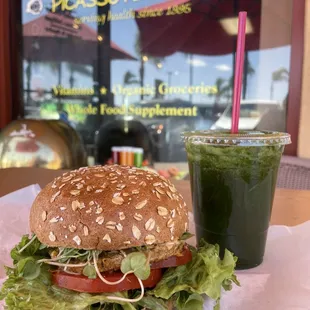 Jalapeño veggie burger and super green juice! Absolutely amazing