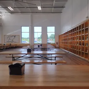 like an basketball arena with tables