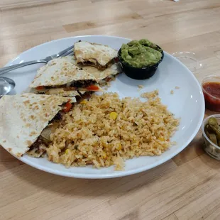 veggie ques plus rice and guac and...