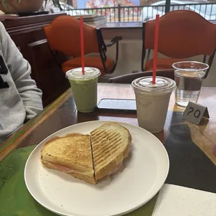 "Let it be" sandwich with Pistachio Matcha latte and Chai Latte
