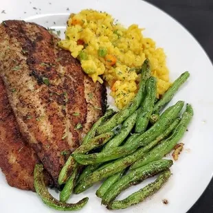 Catfish, green beans, rice