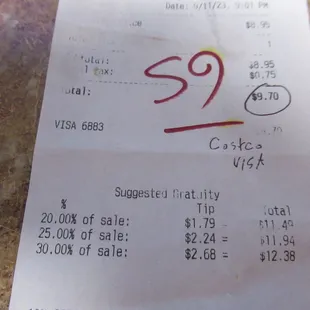 9.70 + 1.00 cash tip=10.70 for 1 piece of Ersatz cheese pizza. Employee suggested a bigger tip! Don't go here.