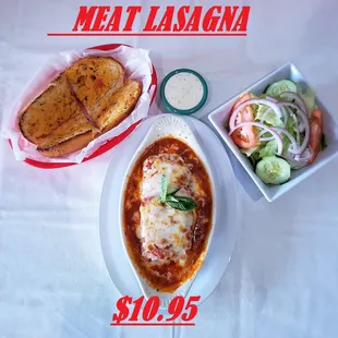 meat lasagna and salad