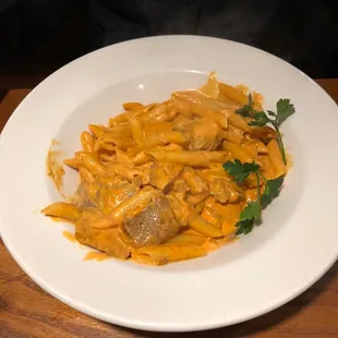 Pink penne with sausage