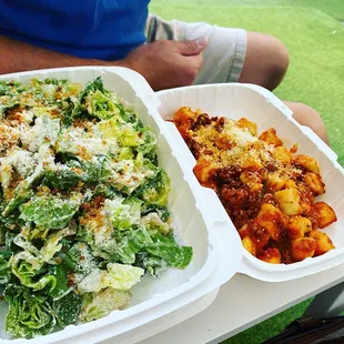 Caesar Salad and Gnocchi Bolognese