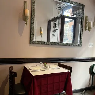 a table and chairs in a restaurant