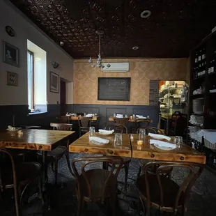 tables and chairs in a restaurant