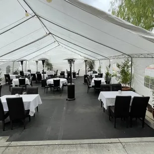 Inside tents seating