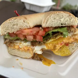 New bagel sando but with vegan sausage patty
