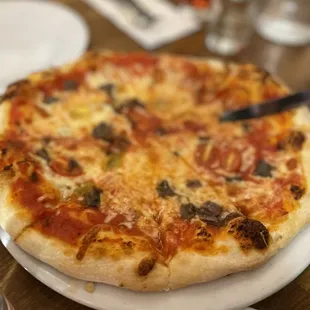 a pizza on a white plate