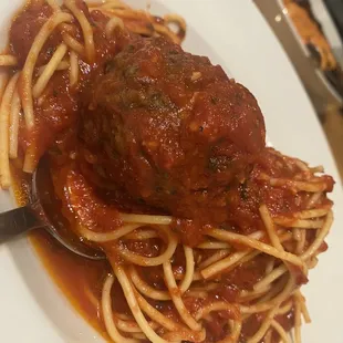 a plate of spaghetti and meatballs