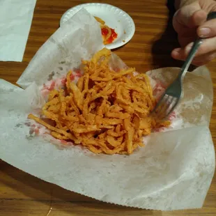 Skinny onion rings! Compliments of the house!