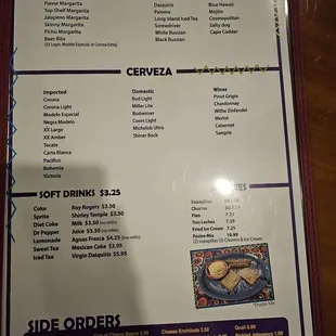 Menu drinks