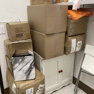 Prize stock is kept in the bathroom...