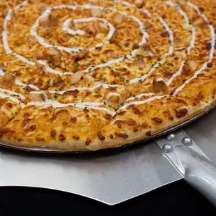 a close up of a pizza