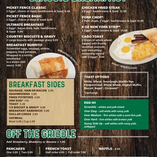 the menu for the breakfast