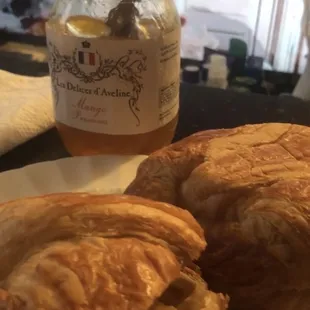 croissants and a jar of honey