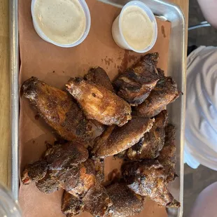 Smoked Wings- Dry Rub, white bbq sauce on side