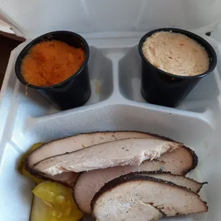Turkey plate w/bourbon sweet potatoes and grits w/pimento cheese