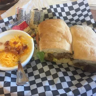 Philly cheese steak with potatoes soup