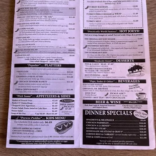 a menu for a restaurant