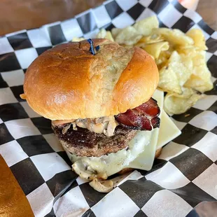 Mushroom Swiss Burger (with bacon)