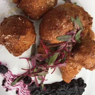 Bleu cheese beignets with blueberry-lemon compote