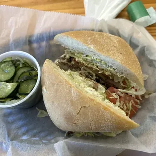 Bleu Moon Roast Beef Sandwich w/cucumber salad.