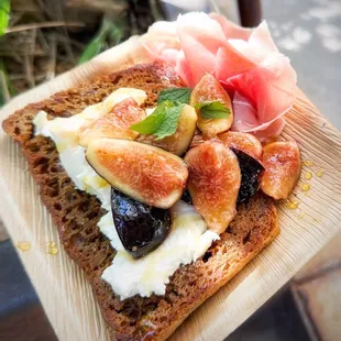 Fromage Blanc and Fresh Fig Toastie on Wild Leaven bread with prosciutto