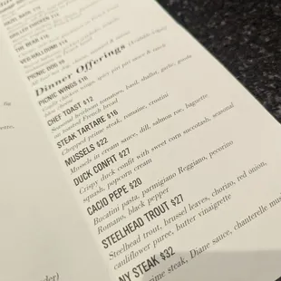 New! Dinner Menu
